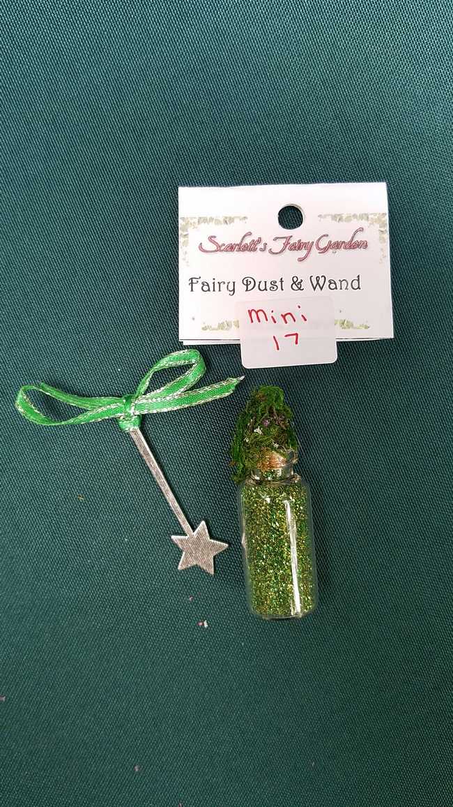 Miniature Fairy Dust - Green Glitter - Glass Bottle - Tiny Silver Star Wand - Dollhouse - Fairy - 2