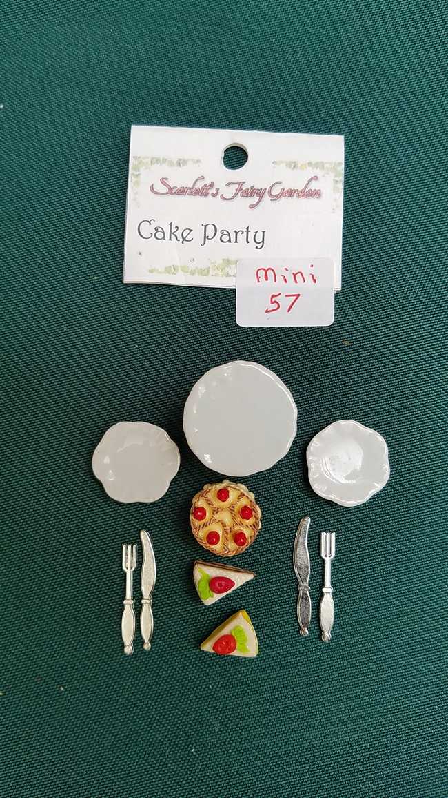 Miniature Cake Party - Plates - Cake Stand - Knives - Forks - Dollhouse - Fairy - Barbie - 10 piece set