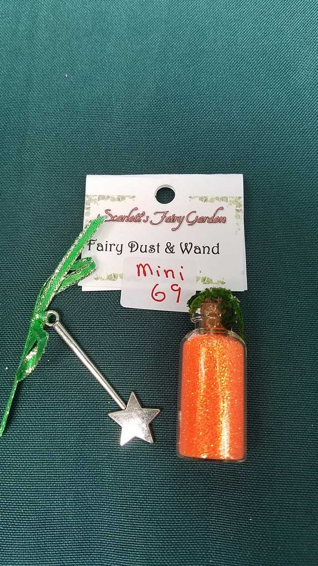 Miniature Fairy Dust - Orange Glitter - Glass Bottle - Tiny Silver Star Wand - Dollhouse - Fairy - 2