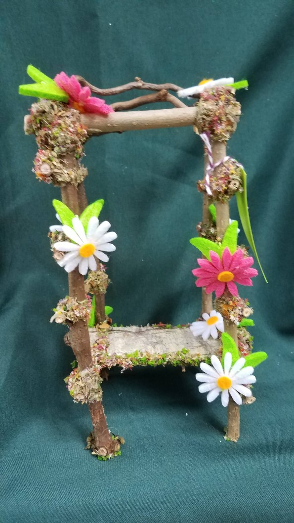 Twig Gazebo with White and Pink Daisies - 7 Tall - Fairy - Fairy Garden - Doll House - Hand Made