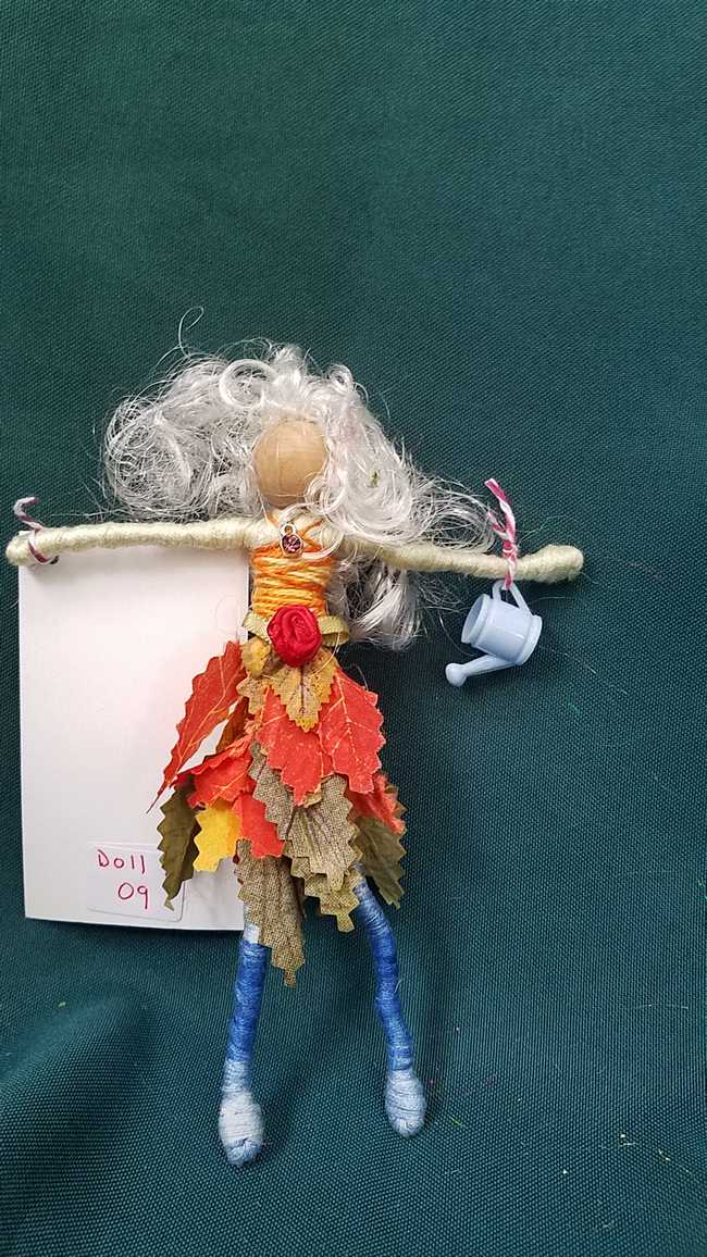 Fairy Doll & Accessories - 11 Piece Set -  White Hair - Orange Leaf Skirt -  6 Tall - Handmade