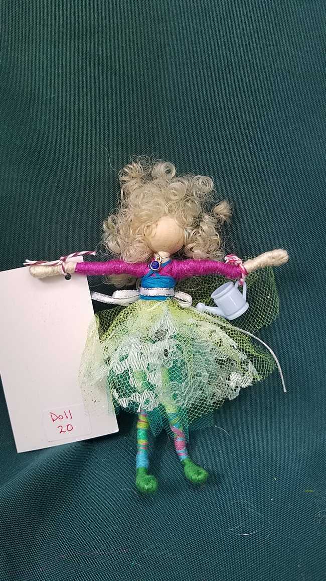 Fairy Doll & Accessories - 11 Piece Set -  Yellow Hair - Blue Lace Skirt -  6'' Tall - Handmade