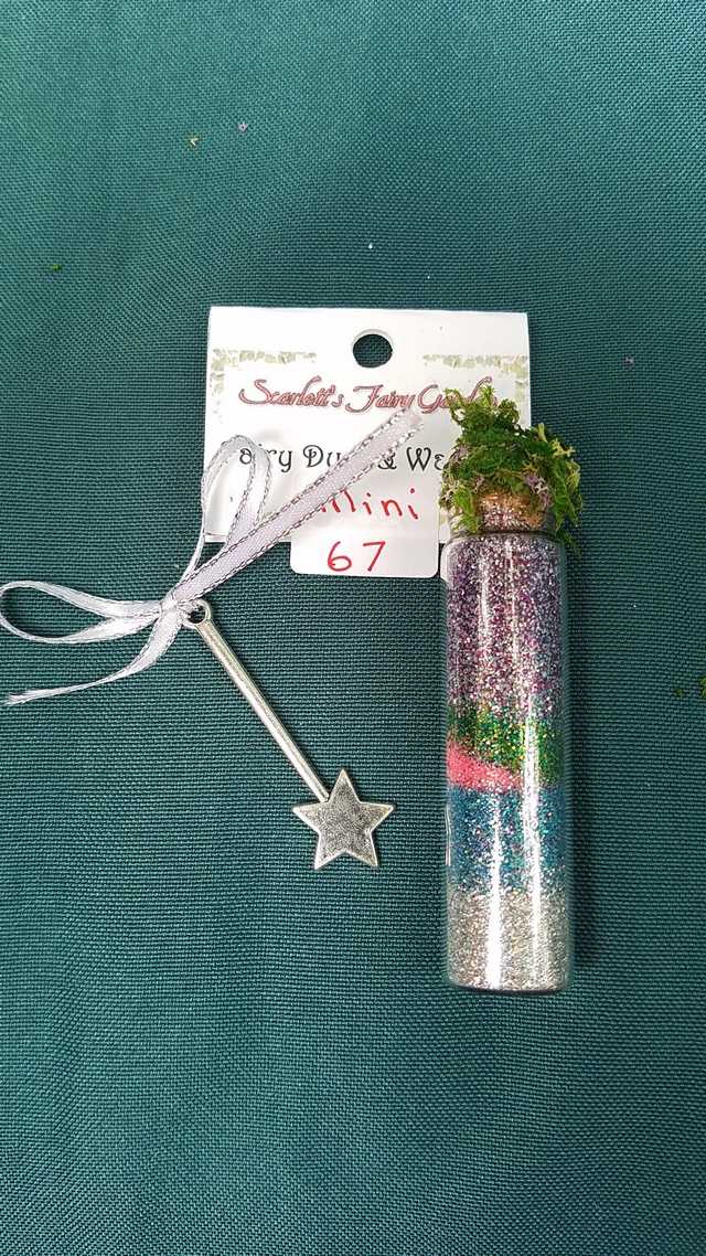 Miniature Fairy Dust - Multi Colored Glitter - Glass Bottle - Silver Star Wand - Dollhouse - Fairy - 3'' - Hand Made