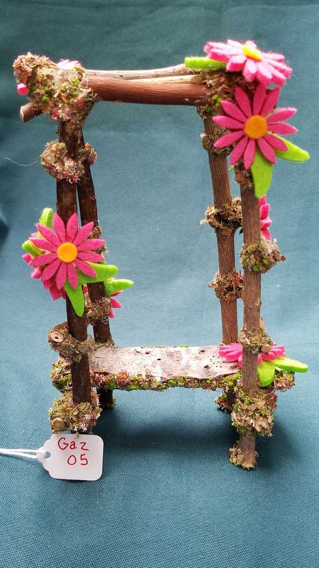 Twig Gazebo with Pink Daisies - 7'' Tall - Fairy - Fairy Garden - Doll House - Hand Made