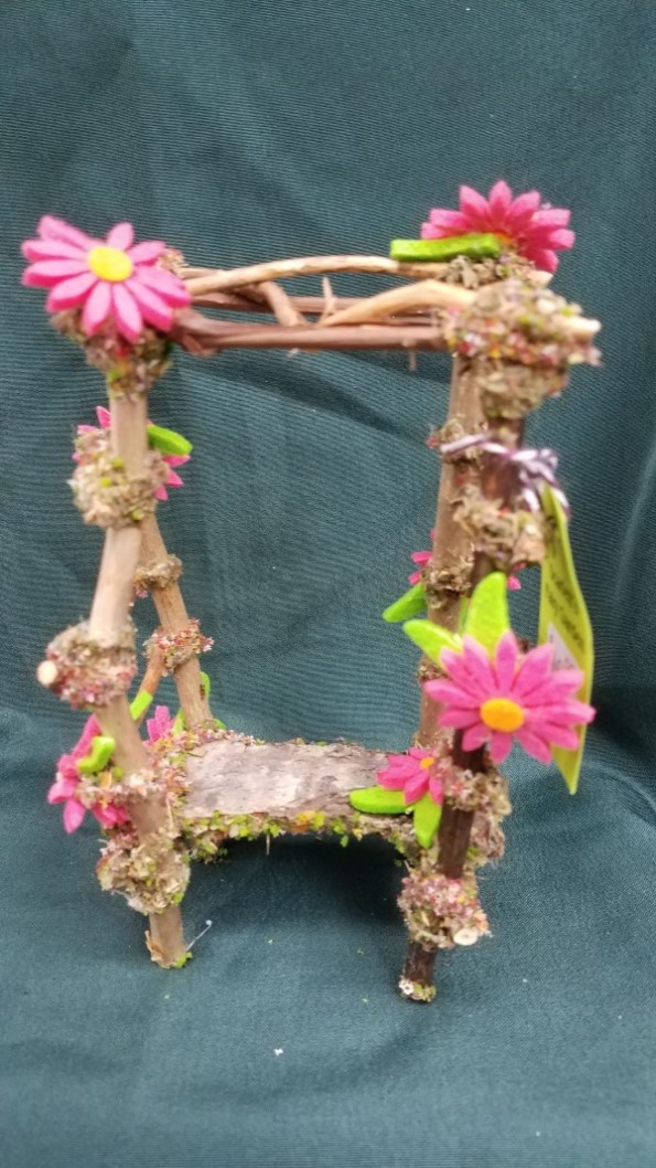 Twig Gazebo with  Pink Daisies - 7'' Tall - Fairy - Fairy Garden - Doll House - Hand Made