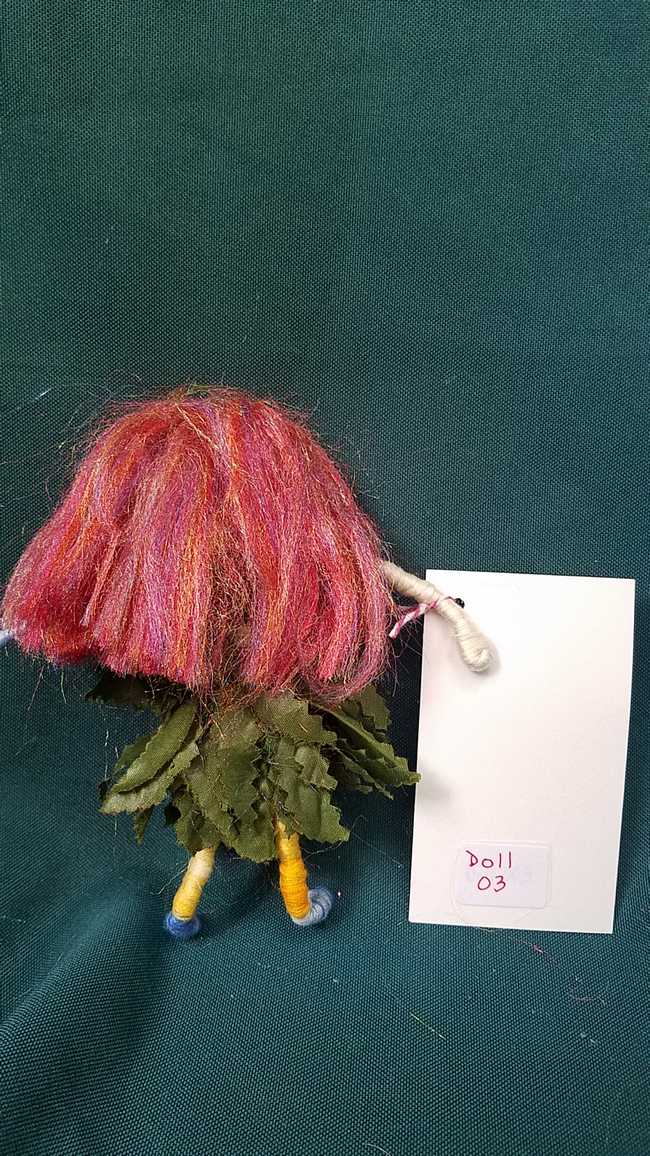 Fairy Doll & Accessories - 11 Piece Set -  Purple Hair - Green Leaf Skirt -  6'' Tall - Handmade