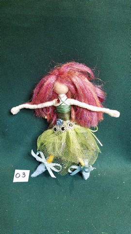 Fairy Doll & Accessories - 11 Piece Set -  Purple Hair - Green Leaf Skirt -  6'' Tall - Handmade