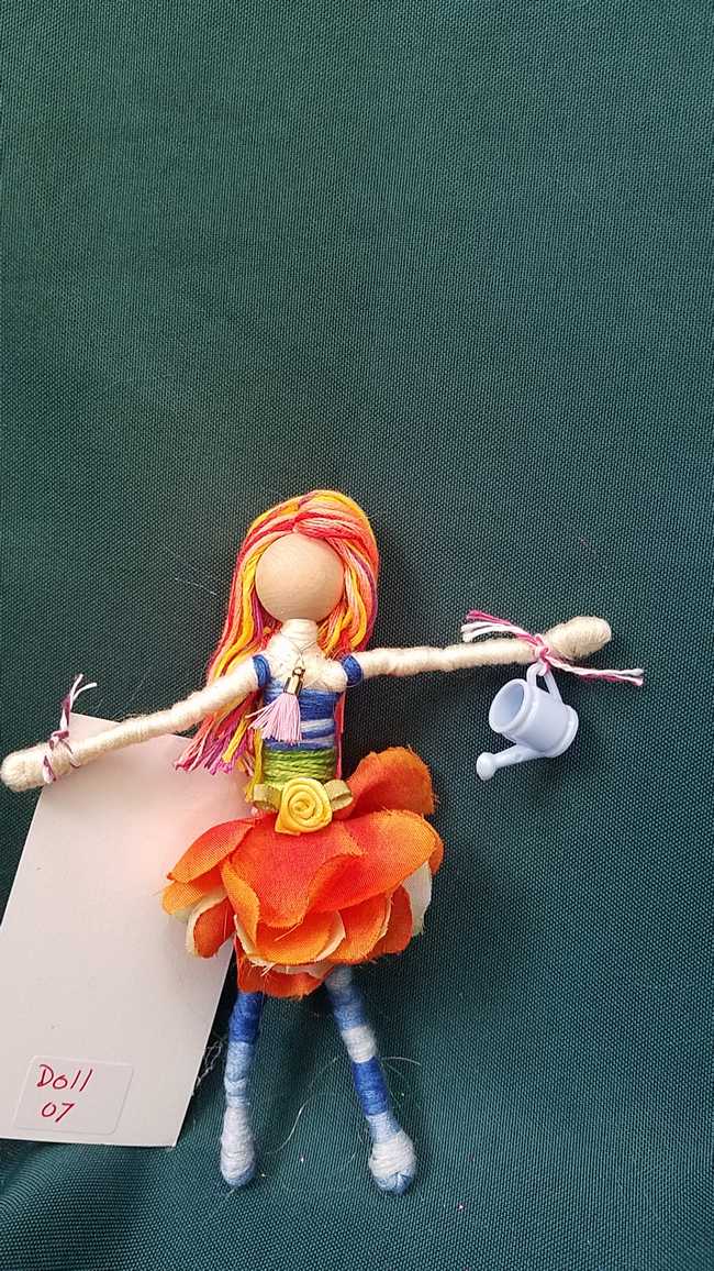 Fairy Doll & Accessories - 11 Piece Set -  Orange Hair - Orange Petal Skirt -  6'' Tall - Handmade