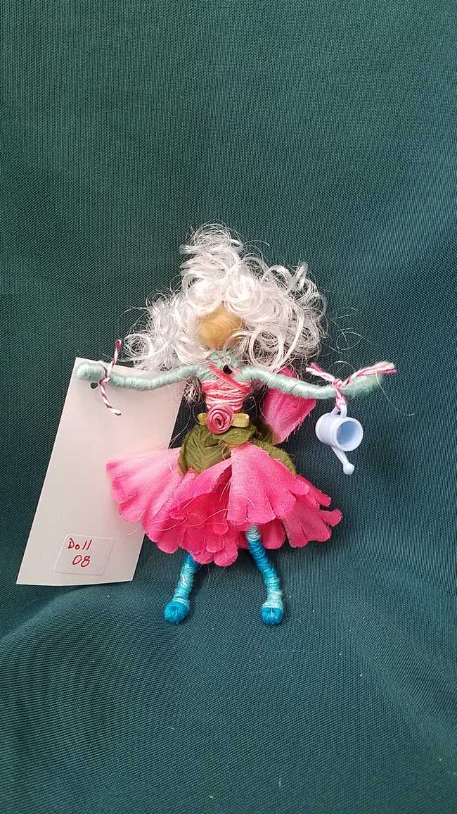 Fairy Doll & Accessories - 11 Piece Set -  White Hair - Pink Petal Skirt -  6'' Tall - Handmade