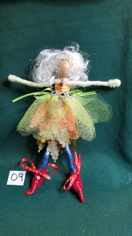 Fairy Doll & Accessories - 11 Piece Set -  White Hair - Orange Leaf Skirt -  6'' Tall - Handmade