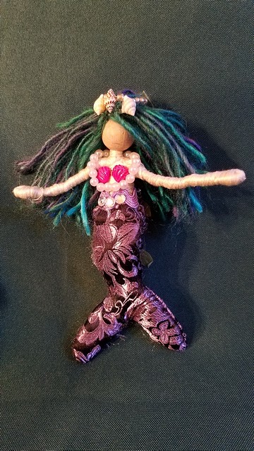 Mermaid Doll  and Accessories - 17 Piece Set -  Purple Hair - Sparkly Purple Tail -  6'' Tall - Handmade