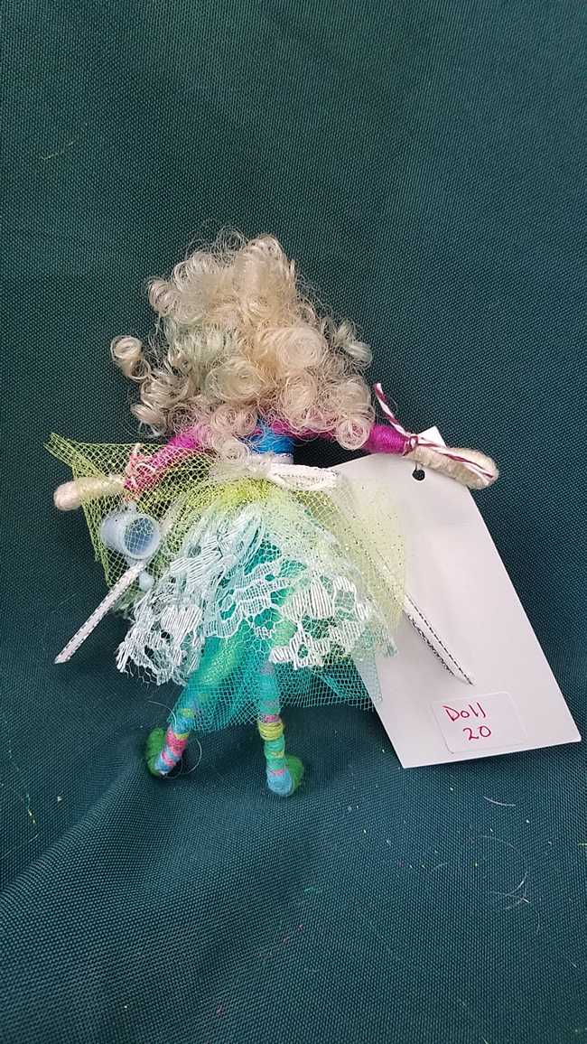 Fairy Doll & Accessories - 11 Piece Set -  Yellow Hair - Blue Lace Skirt -  6'' Tall - Handmade