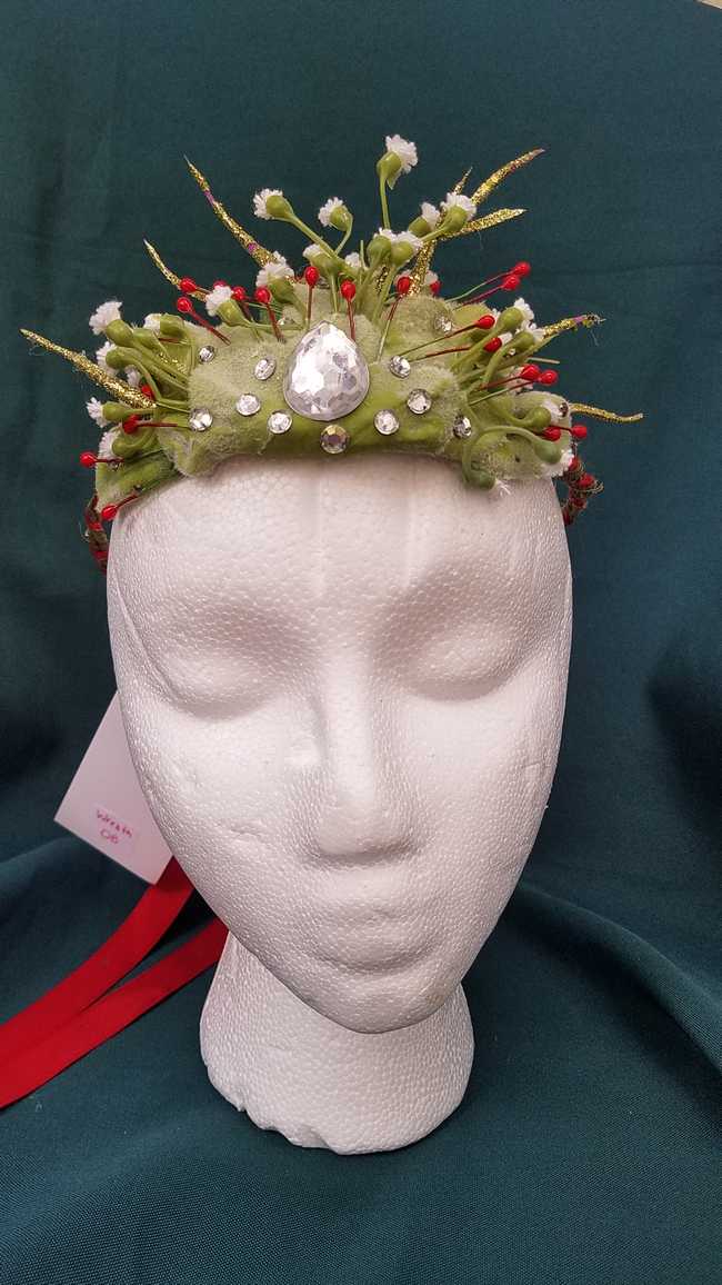 Hair Wreath - Adjustable Size - Fairy - White Flowers -Red Ribbon - Green Spires - Wedding - Festival - LARP - Hand Made