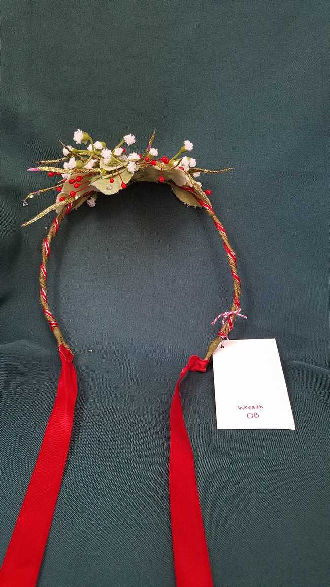 Hair Wreath - Adjustable Size - Fairy - White Flowers -Red Ribbon - Green Spires - Wedding - Festival - LARP - Hand Made