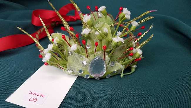 Hair Wreath - Adjustable Size - Fairy - White Flowers -Red Ribbon - Green Spires - Wedding - Festival - LARP - Hand Made