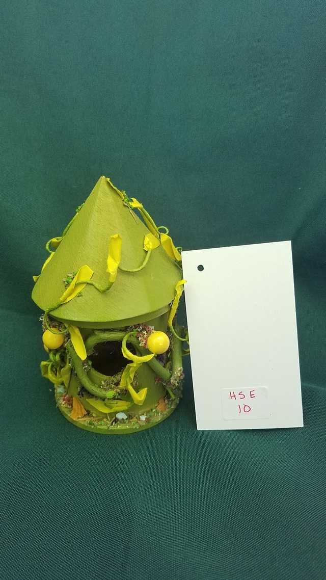 Miniature Wood Fairy House - Round - Moss Green - Vines - Fairy Garden - 5'' Tall Hand Made