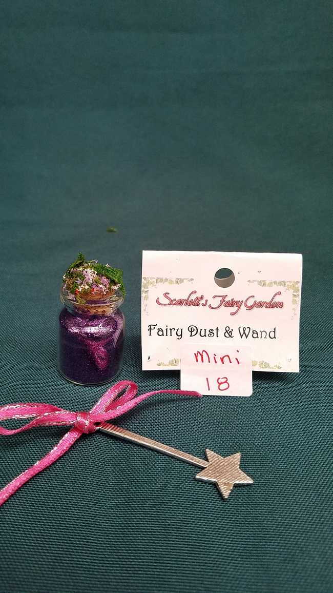 Miniature Fairy Dust - Purple Glitter - Glass Bottle - Tiny Silver Star Wand - Dollhouse - Fairy - 2'' - Hand Made