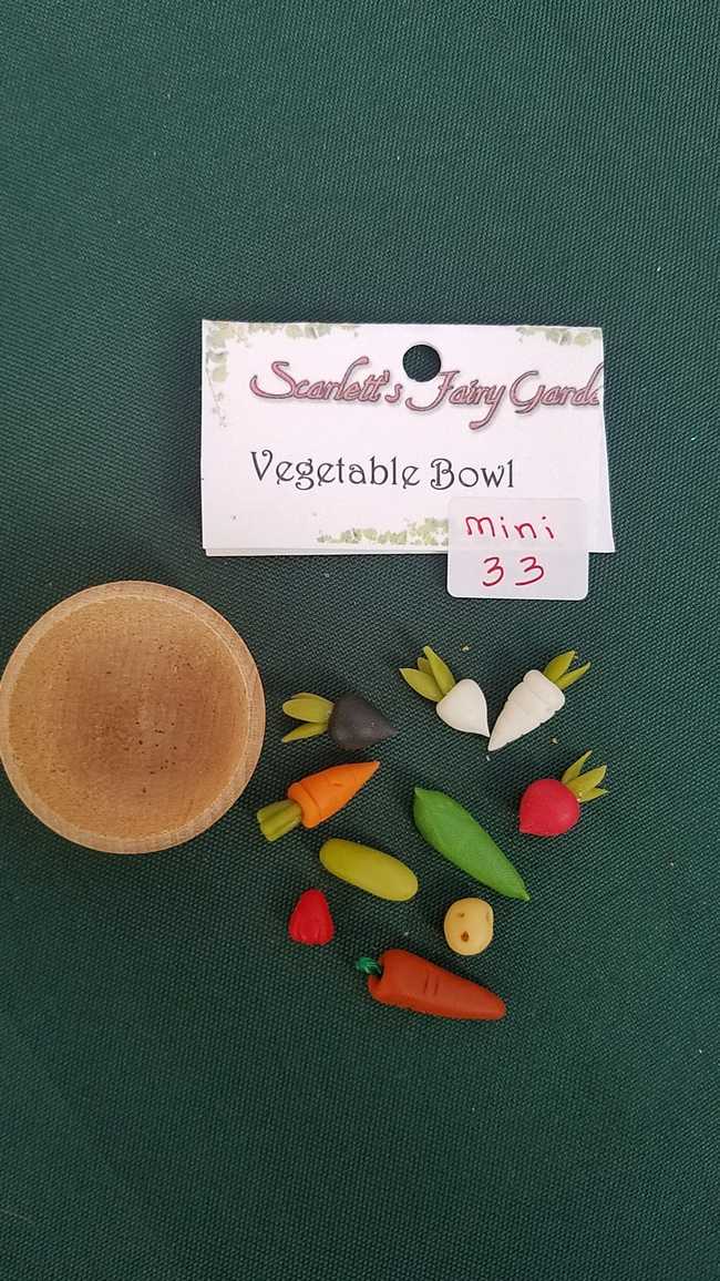 Miniature Wooden Bowl - Vegetables - Carrots - Turnips - Potato - Dollhouse - Fairy - Barbie - 11 piece set