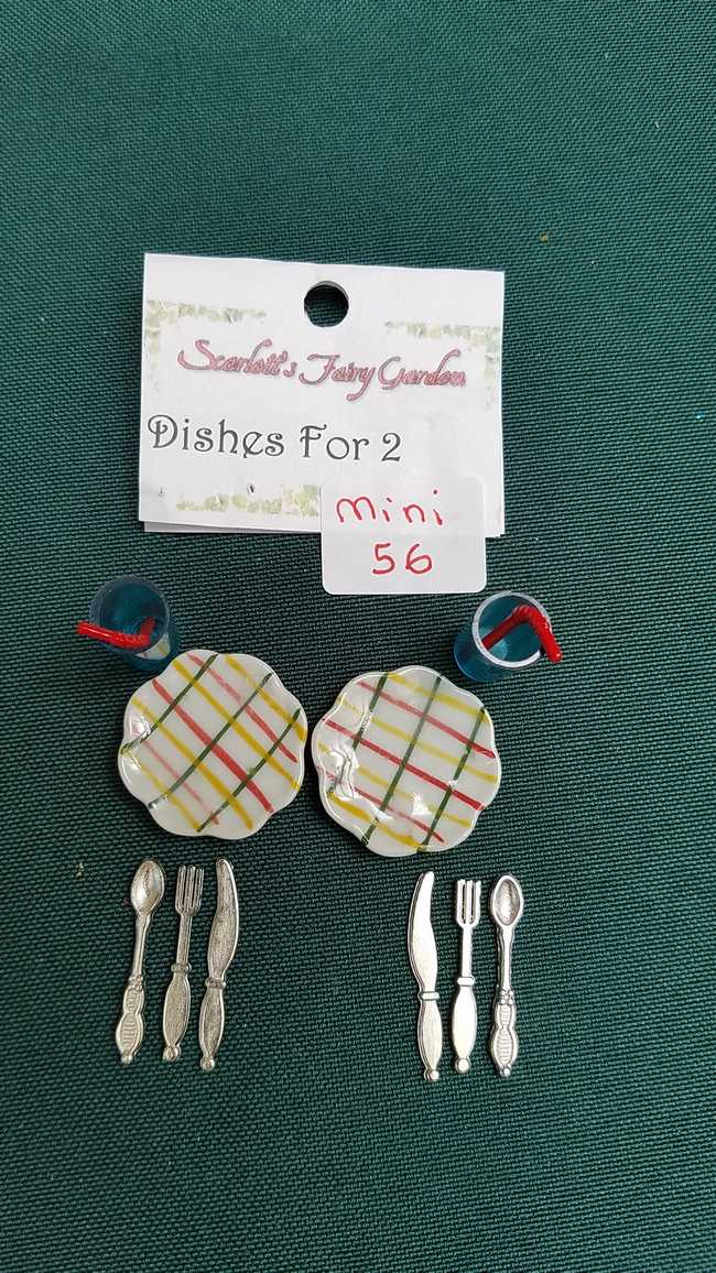 Miniature Plaid Plates - Drinking Straws - Cups - Knives - Forks - Spoons - Dollhouse - Fairy - Barbie - 12 piece set