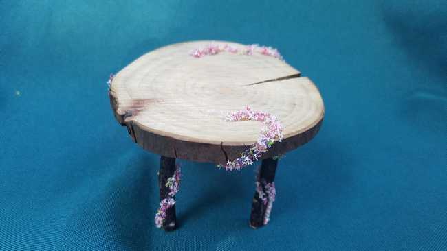 Miniature Wooden Table - Oval  - Flowers - Fairy Garden -  Dollhouse - Fairy - 2.5'' Tall - Hand Made