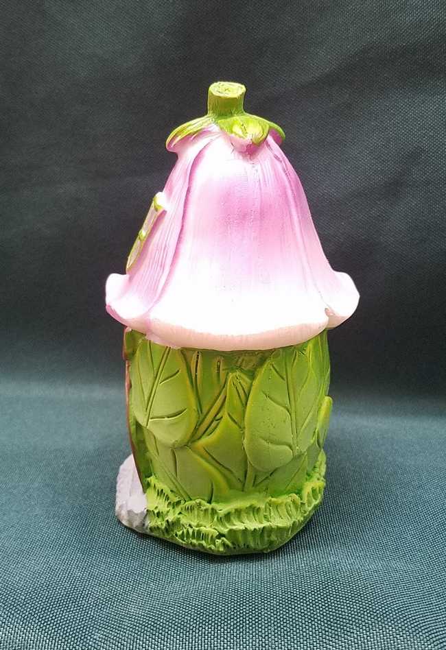 Miniature Resin Fairy House - Green Leaves - Flower Roof - Brown Door - 4'' Tall 