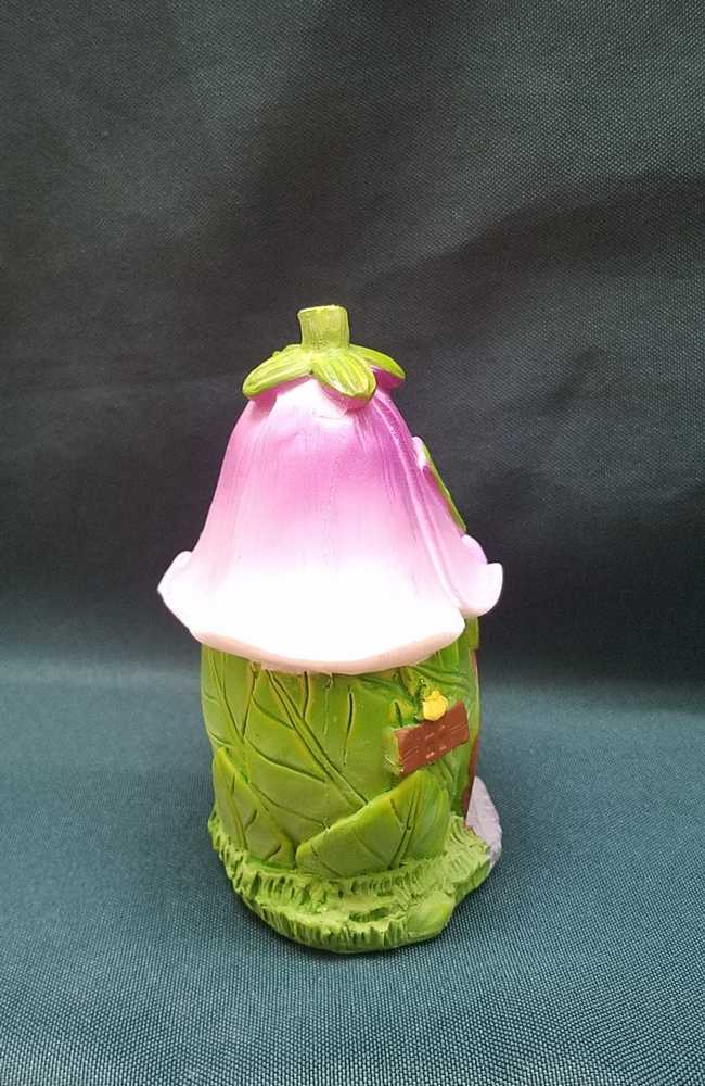 Miniature Resin Fairy House - Green Leaves - Flower Roof - Brown Door - 4'' Tall 