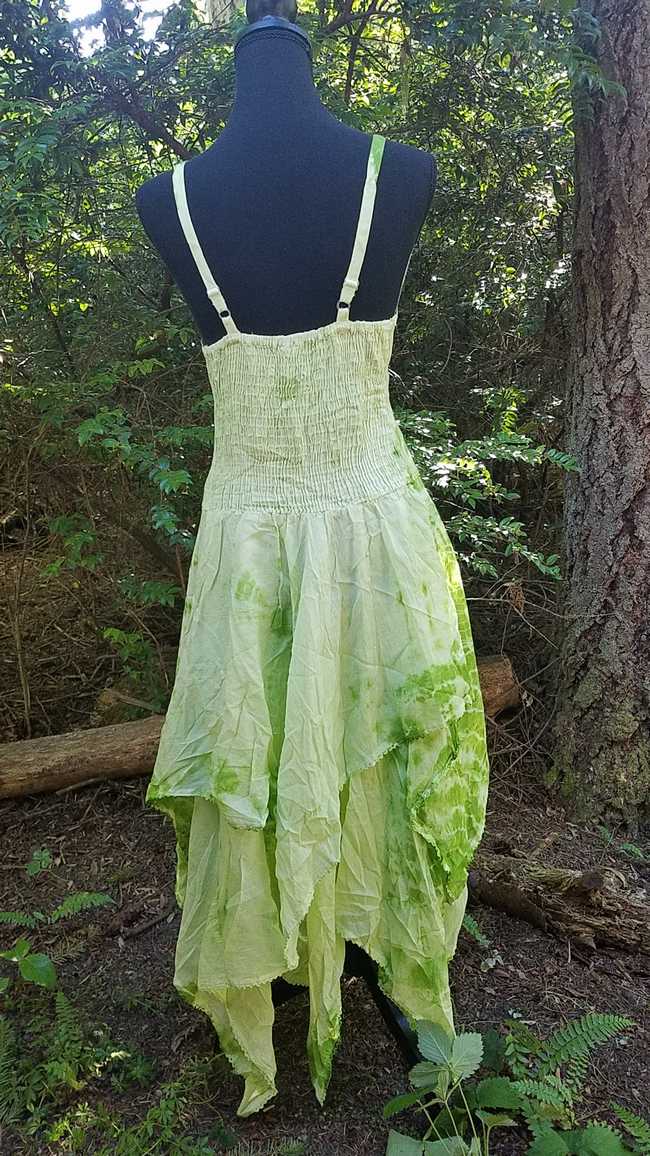 Tie Dye Dress - Dark Green & Light Green - Layered Skirt - Lace Up Corset Style - Rayon - One Size