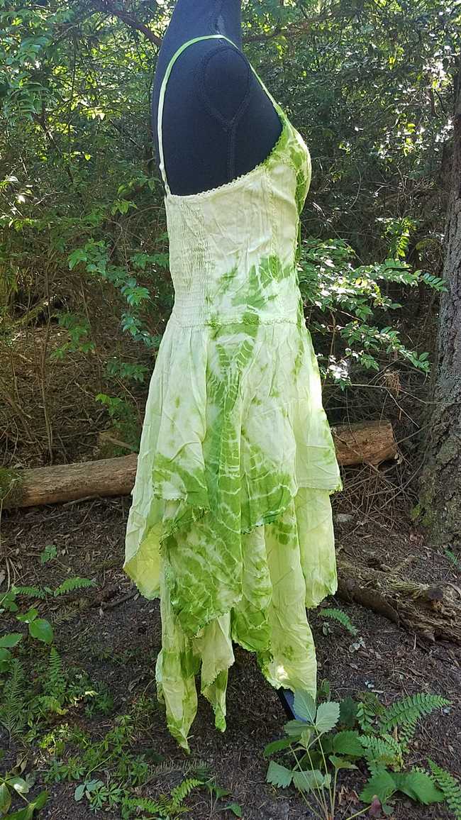 Tie Dye Dress - Dark Green & Light Green - Layered Skirt - Lace Up Corset Style - Rayon - One Size