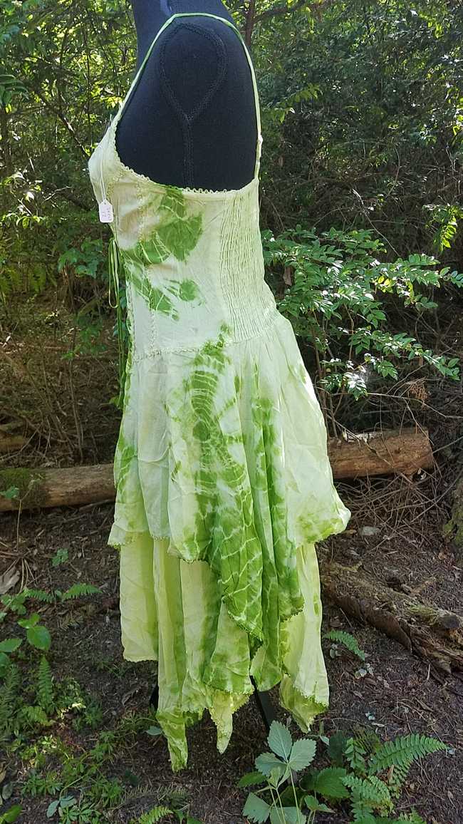 Tie Dye Dress - Dark Green & Light Green - Layered Skirt - Lace Up Corset Style - Rayon - One Size