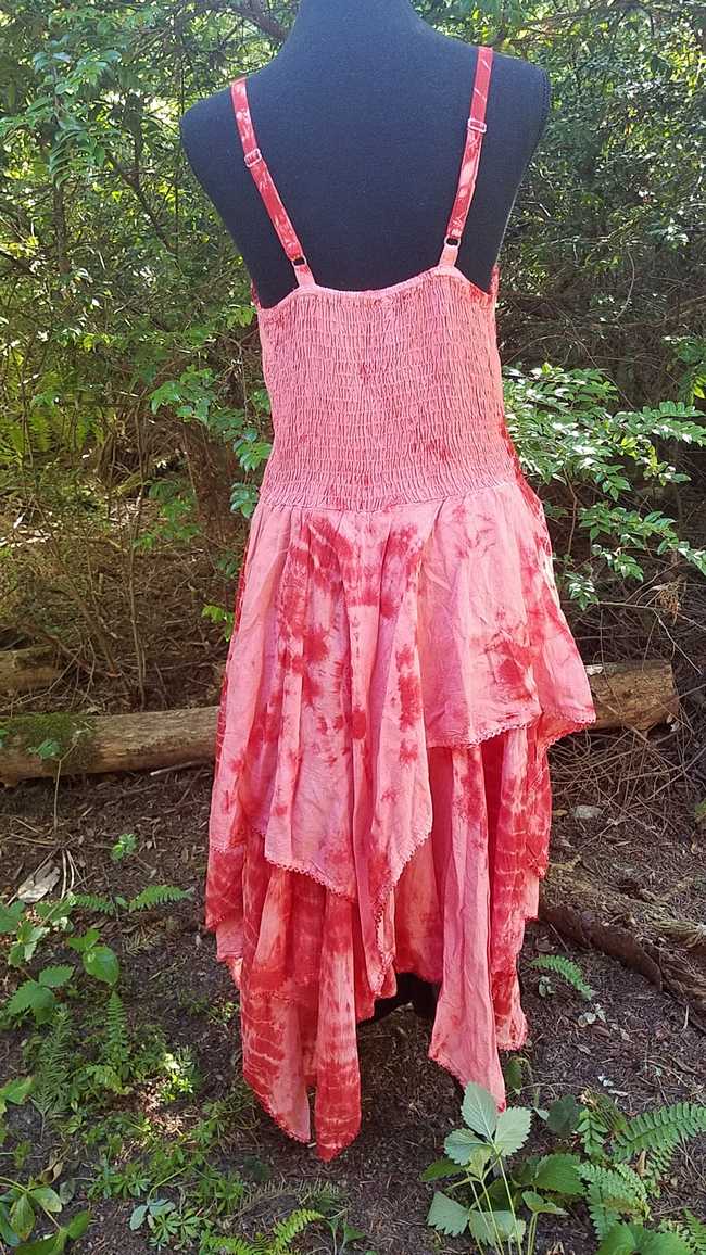 Tie Dye Dress - Dark Orange & Light Orange - Layered Skirt - Lace Up Corset Style - Rayon - One Size