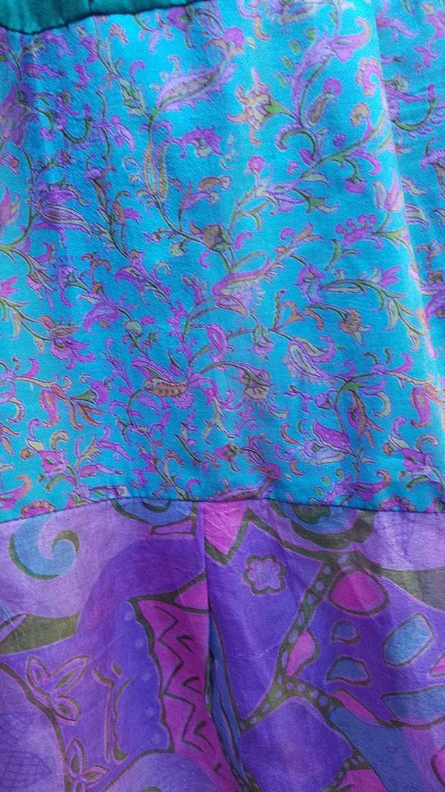 Maxi Skirt -  Purple/Green/Brown - Elastic Waist - 8 Tiers - Indian - Banjara - Tribal - Festival - Silk - One Size