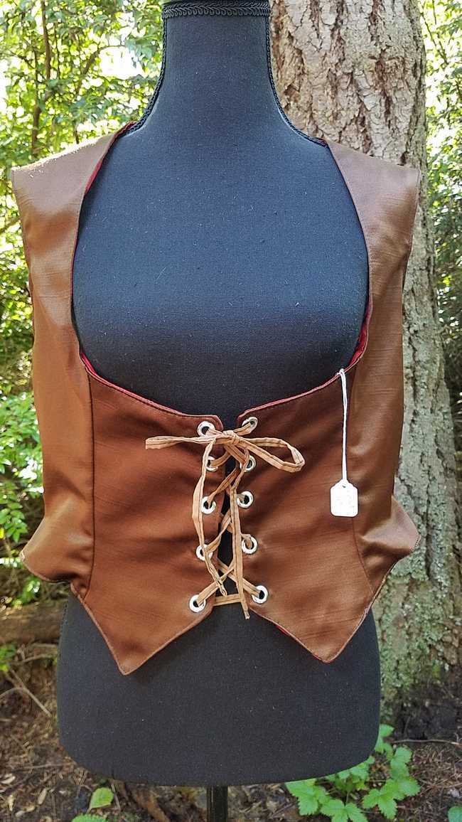 Vest - Corset - Adult XL - Plus Size - Reversible - Lace Up - Brown/Red Silk - Pirate - Festival - Hand Made