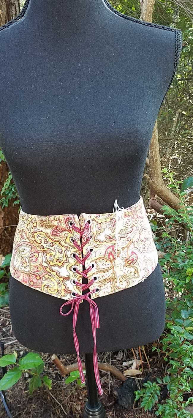 Corset - Waist Cincher - Adult XL - Plus Size - Paisley Brown/Red/Goldenrod Lace Up - Faire - Festival - Hand Made