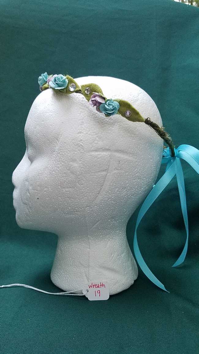 Hair Wreath - Adjustable Size - Flower Fairy - Lavender & Blue Flowers - Blue Ribbon - Wedding- Festival - Hand Made