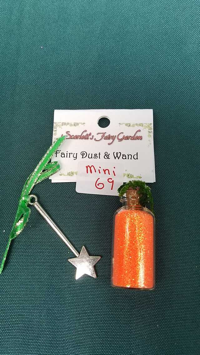 Miniature Fairy Dust - Orange Glitter - Glass Bottle - Tiny Silver Star Wand - Dollhouse - Fairy - 2'' - Hand Made