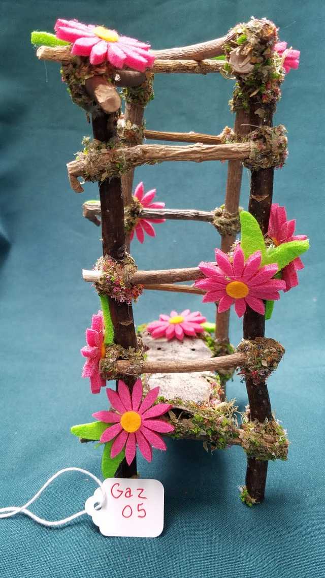 Twig Gazebo with Pink Daisies - 7'' Tall - Fairy - Fairy Garden - Doll House - Hand Made