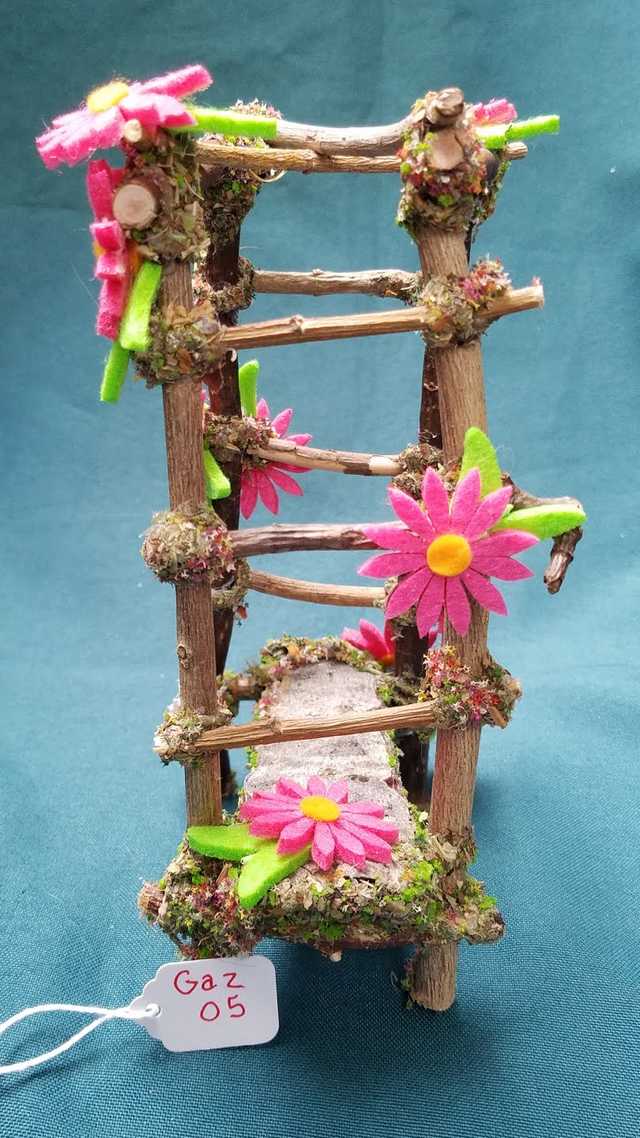 Twig Gazebo with Pink Daisies - 7'' Tall - Fairy - Fairy Garden - Doll House - Hand Made