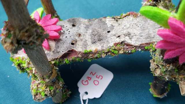 Twig Gazebo with Pink Daisies - 7'' Tall - Fairy - Fairy Garden - Doll House - Hand Made