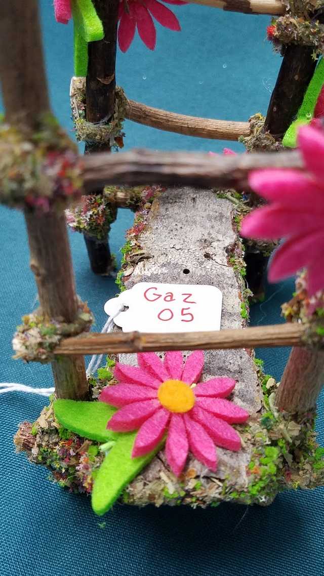 Twig Gazebo with Pink Daisies - 7'' Tall - Fairy - Fairy Garden - Doll House - Hand Made