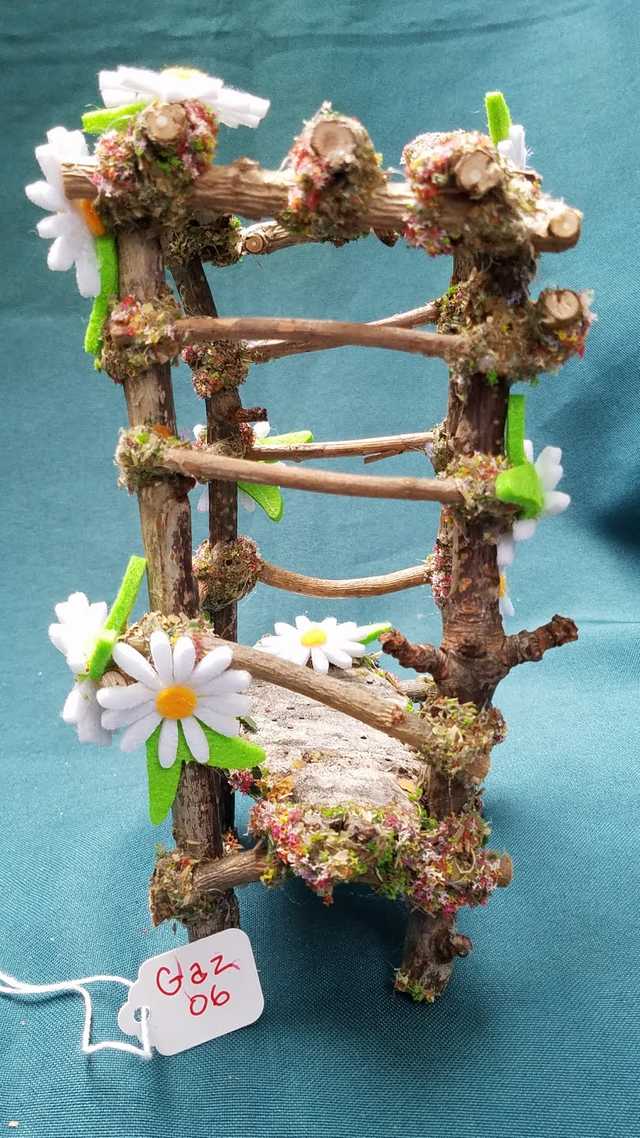 Twig Gazebo with White Daisies - 7'' Tall - Fairy - Fairy Garden - Doll House - Hand Made