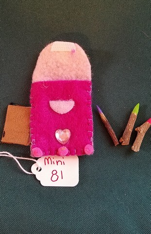 Miniature Fairy Doll Backpack -  Pink & Fuchsia - 5 Piece Set - Brown Suede Journal with Pencils- Hand Made